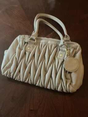 Ruched Shoulder Satchel in Cream with Coin Purse